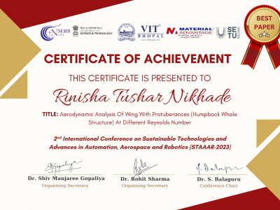 Best paper award received by Ms. Rinisha Tushar Nikhade