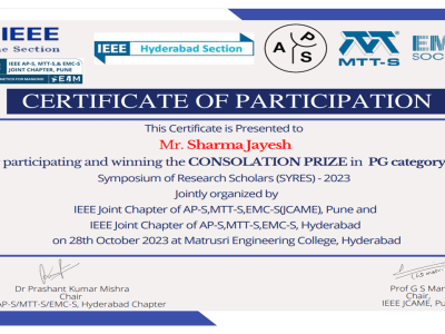 Consolation Prize in PG Category received by Mr. Jayesh